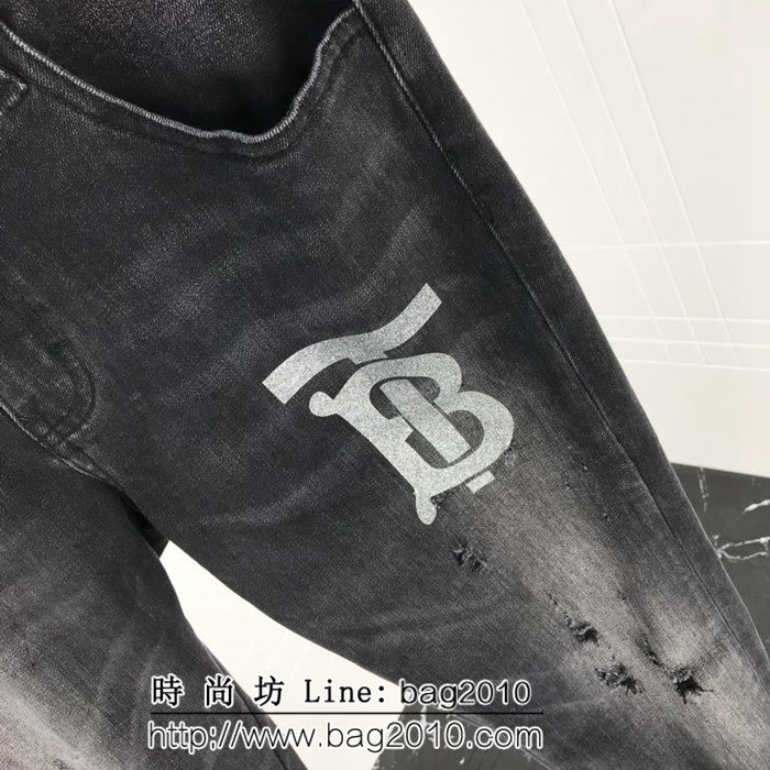 BURBERRY巴寶莉 18ss秋冬新款牛仔褲 黑灰色 洗水做舊磨破 ydi1998